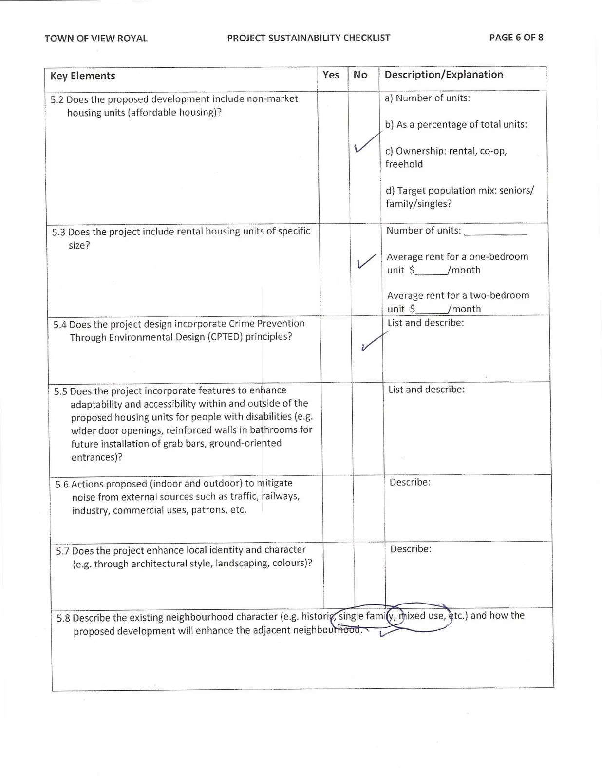 Page 6 of Project Sustainability Checklist