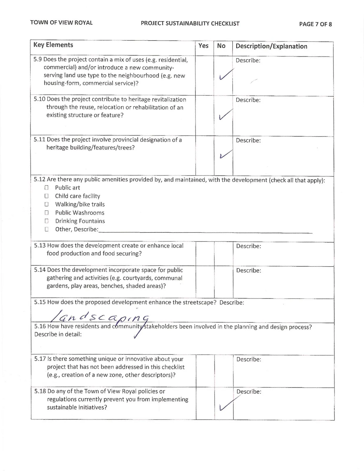 Page 7 of Project Sustainability Checklist
