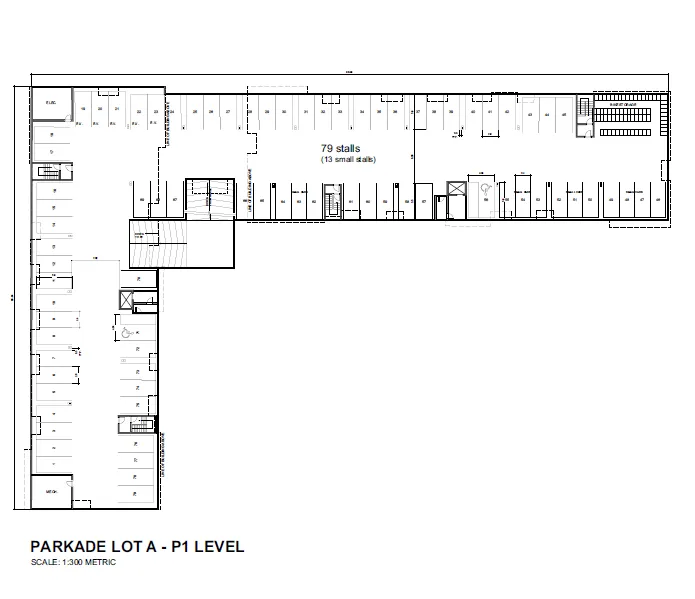 Colored site plan showing the layout of Buildings A, B, C, and D