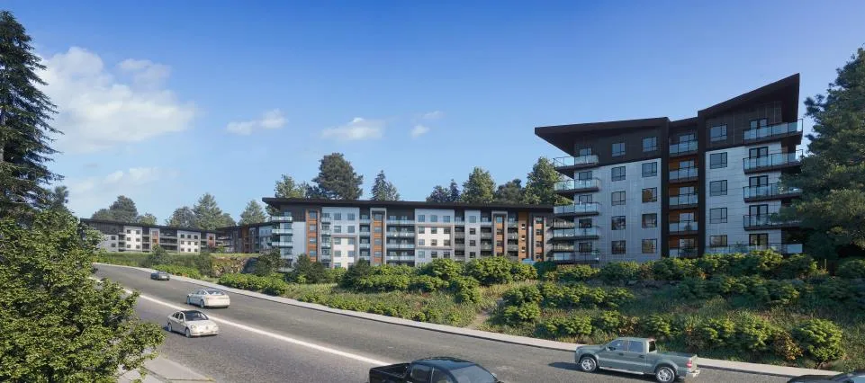 Perspective view rendering without trees showing building details