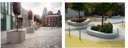 Photo collage of inspirational urban seating and planter designs