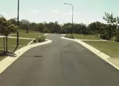 A chicane where alternating curb extensions create an S-shaped path for traffic.
