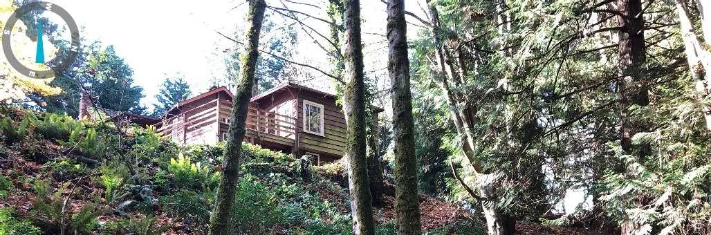 View of the existing home and steep slope from the top of bank of Millstream.
