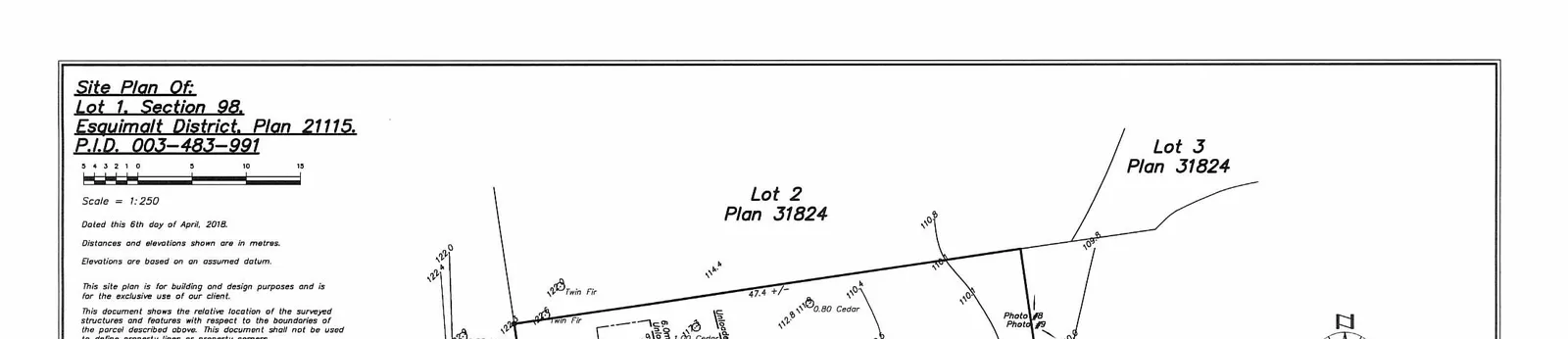 Top portion of a detailed survey site plan showing Lot 2 and Lot 3 of Plan 31824.