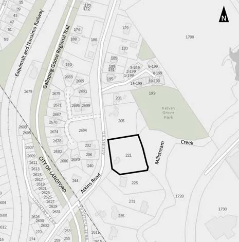 Location map of 221 Atkins Road and surrounding properties