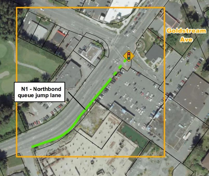 Aerial map of the Wale/Ocean Blvd Intersection showing southbound and northbound bus lanes.