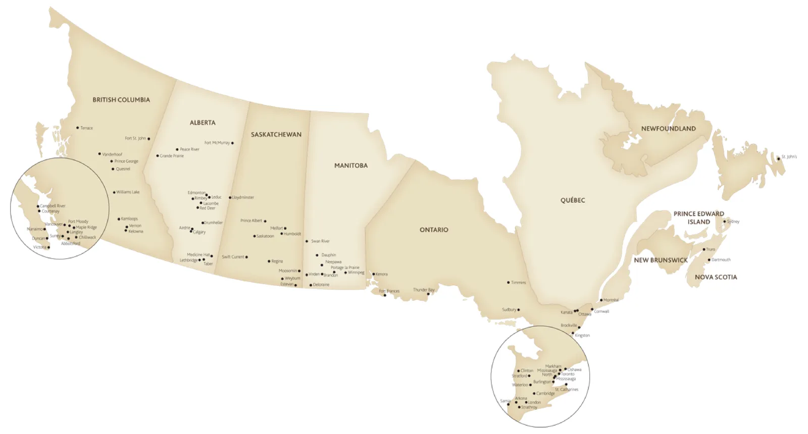 Map of Canada showing MNP office locations across provinces including British Columbia, Alberta, Saskatchewan, Manitoba, Ontario, Quebec, New Brunswick, Nova Scotia, Prince Edward Island, and Newfoundland.