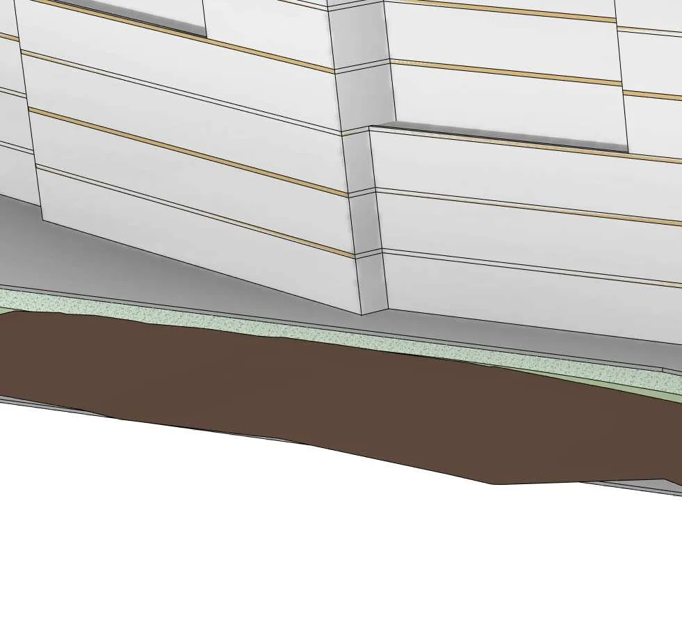 Rendering detail showing sloped brown terrain
