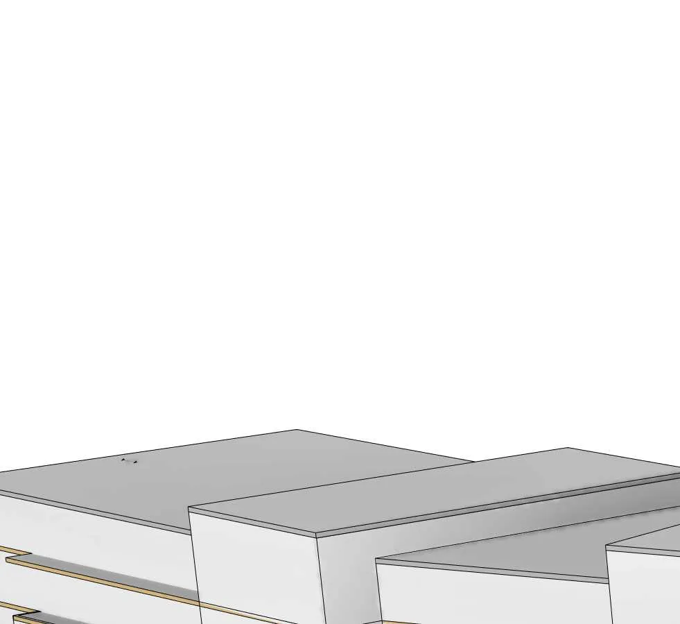 Rendering detail showing building façade with horizontal architectural bands