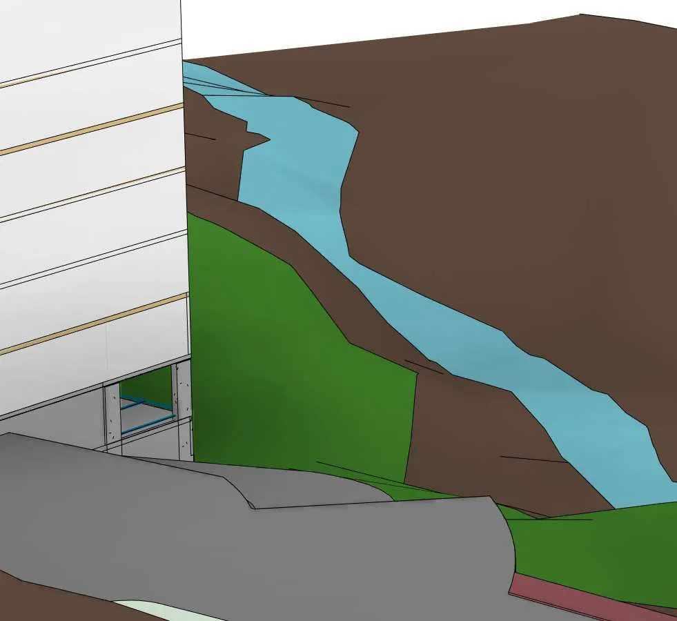 Rendering detail showing landscaped terrain