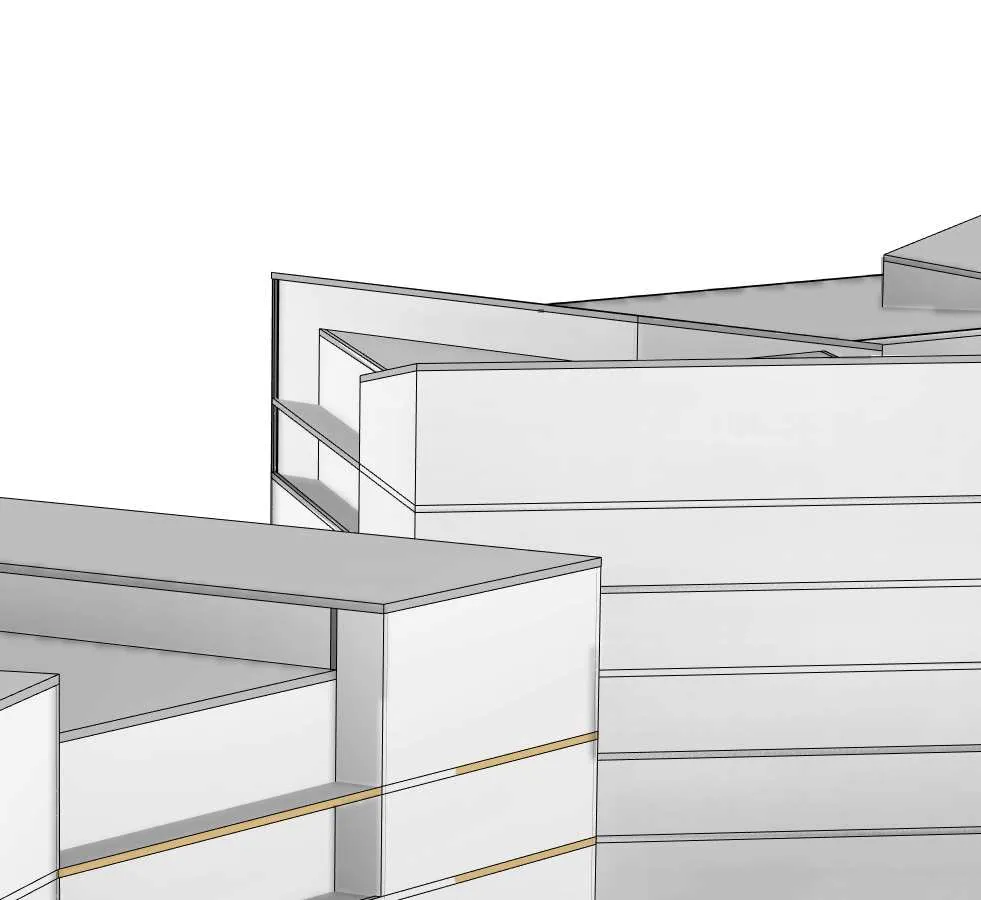 Rendering detail showing upper level façade paneling