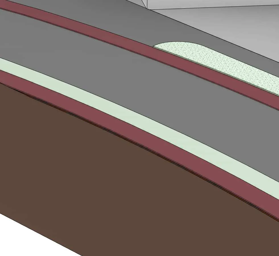Rendering detail showing building corner at the ground level interface