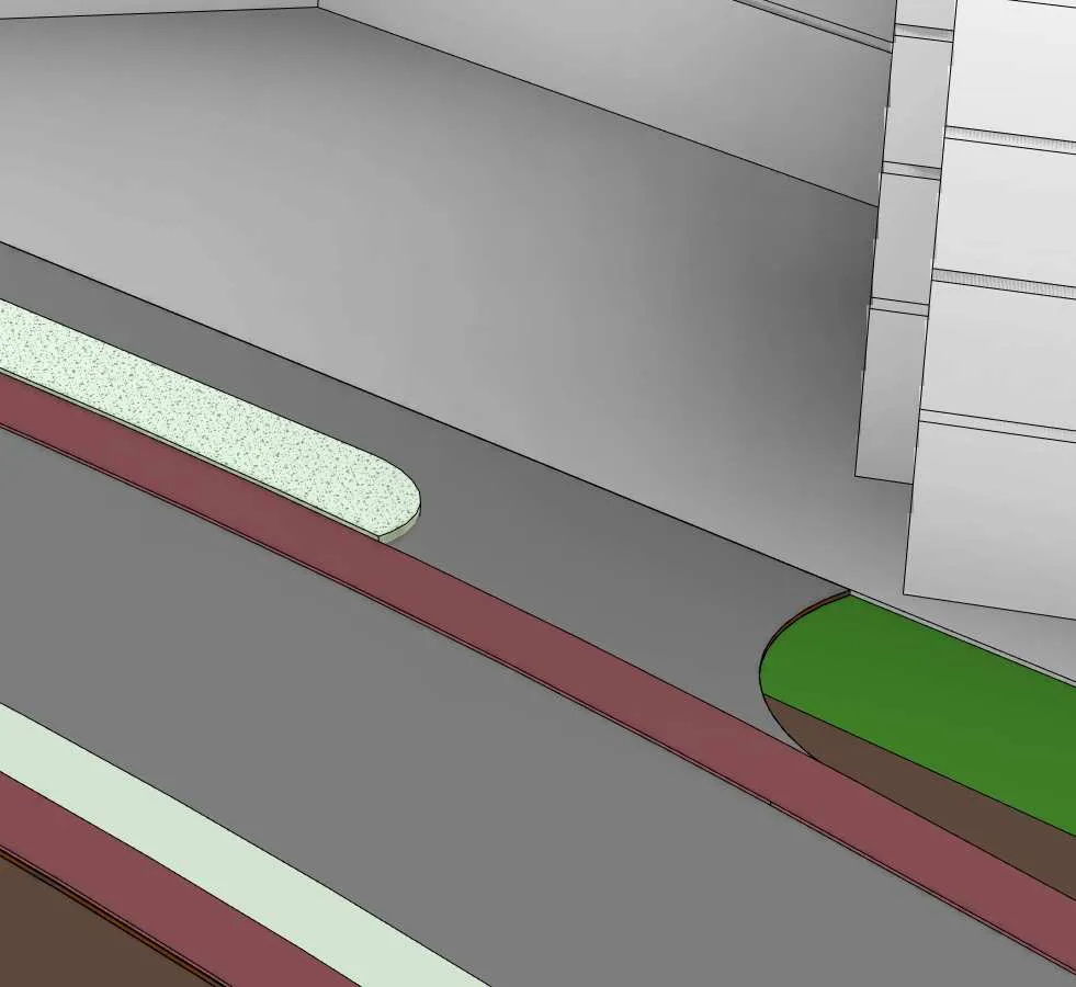 Rendering detail showing corner façade architectural detail