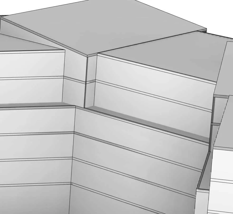Rendering detail showing base section of building façade