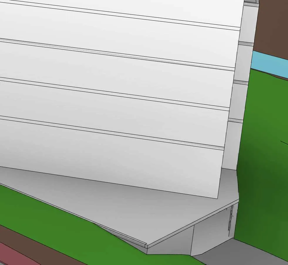 Rendering detail showing sloped terrain and ground level features