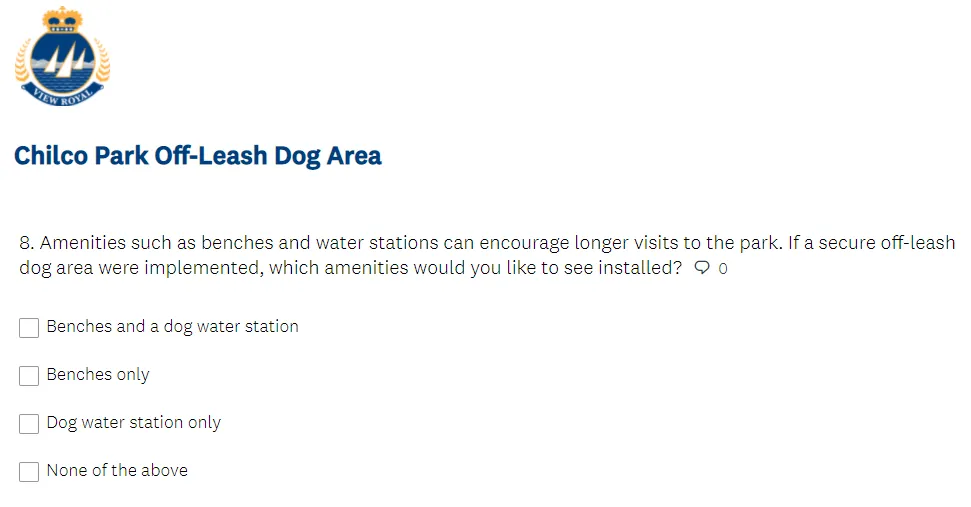 Survey question 8 regarding preferred amenities