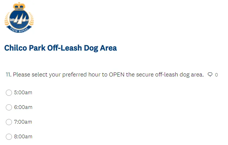 Survey question 11 regarding preferred opening hour