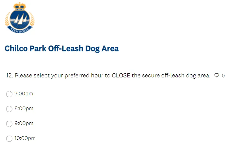 Survey question 12 regarding preferred closing hour