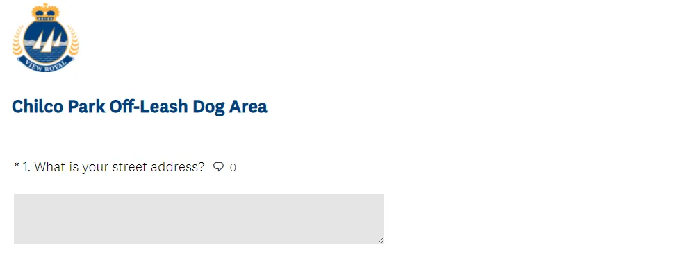 Survey question 1 asking for the respondent's street address