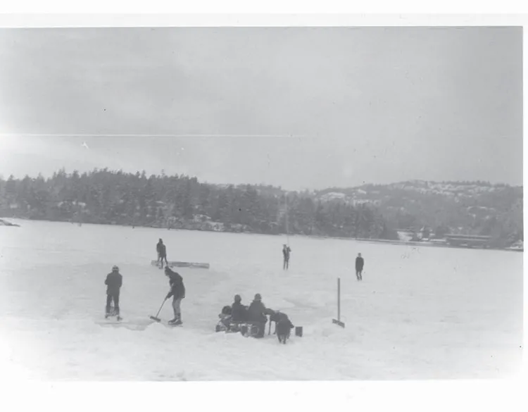 people skating on a frozen lake