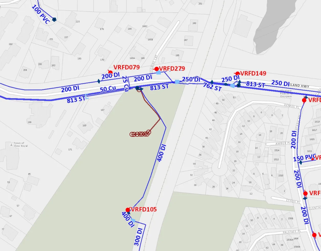 CRD Water utility map showing infrastructure along Island Highway