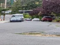 Photograph of Jedburgh Road showing parked cars narrowing the roadway