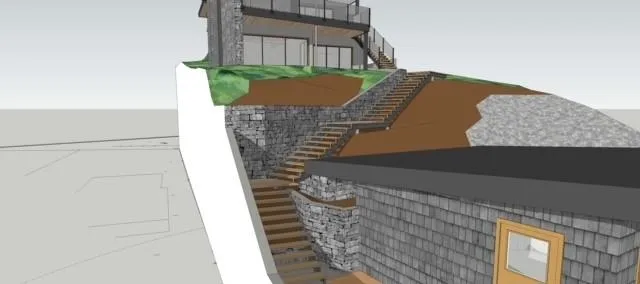 Fig 1: 3D Rendering of retaining wall and reduced boathouse