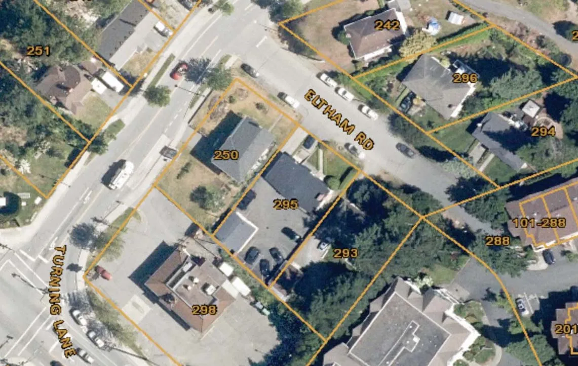 Aerial neighborhood map with lot and address numbers