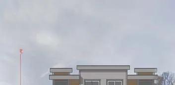 Rendering detail of the proposed building's roof architectural features