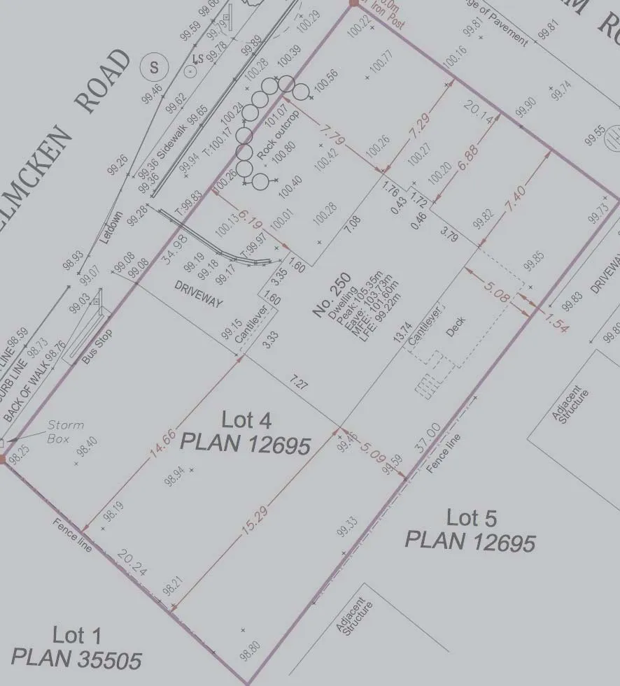 Detailed survey map of Lot 4 PLAN 12695