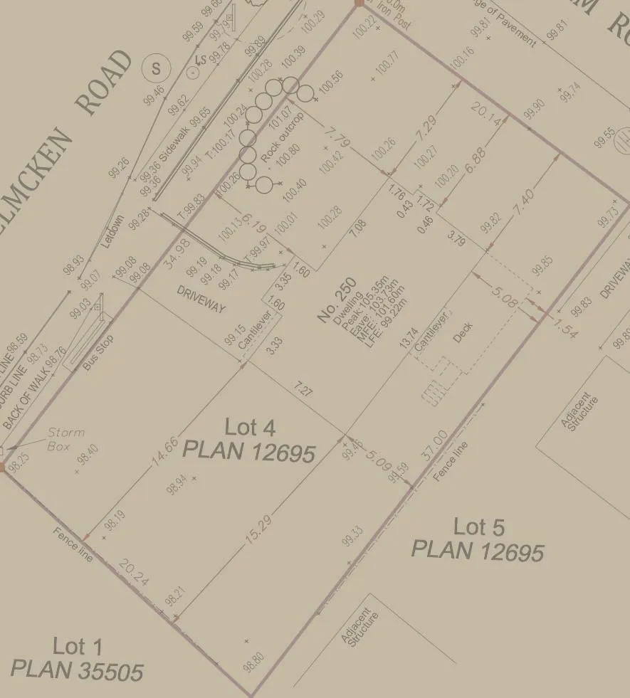 Survey map with topography and property lines
