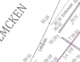 Close-up view of site plan survey data along Helmcken Road