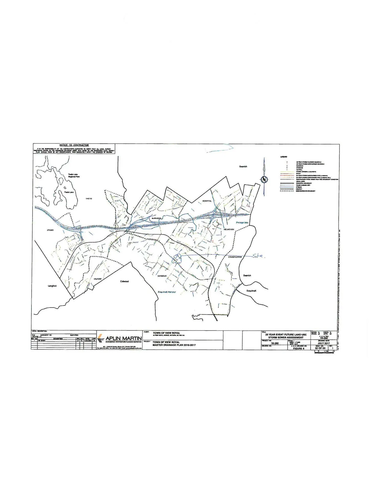 Town of View Royal Master Drainage Plan map showing 25-year event future land use storm sewer assessment