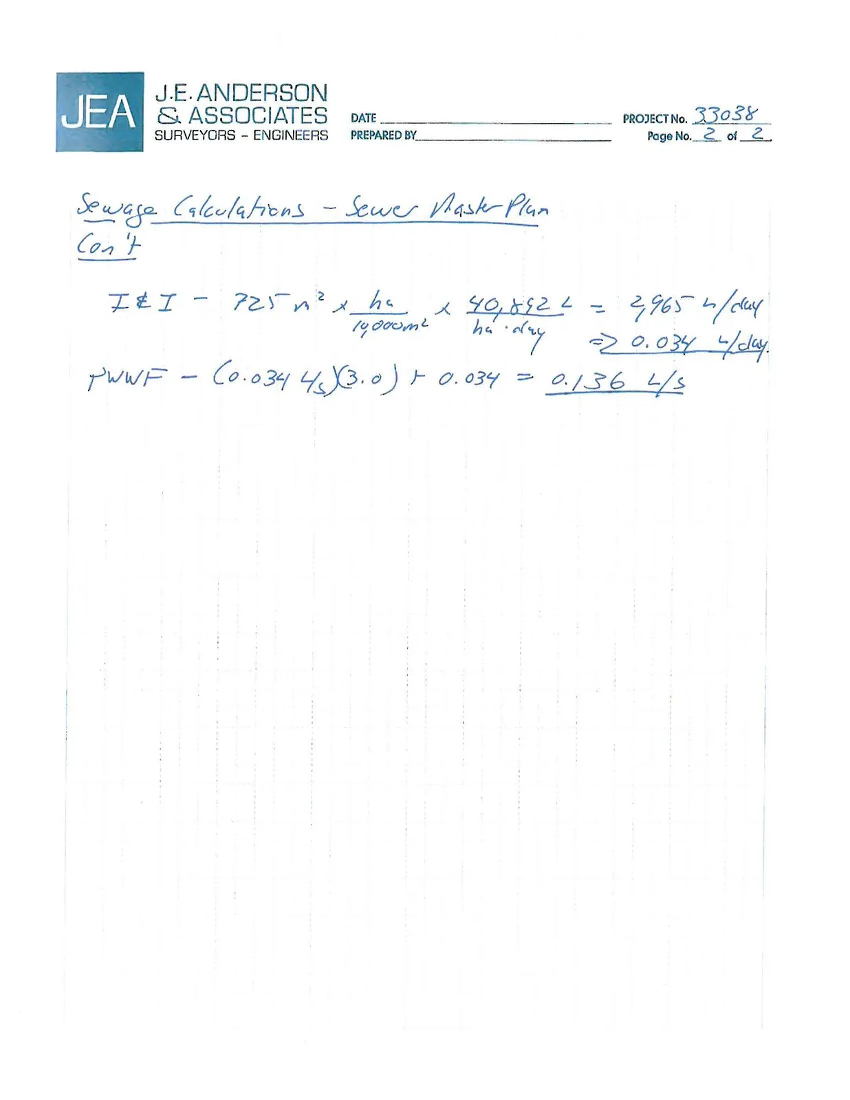 Tables for Sanitary Master Plan flow comparison and gravity main capacity check