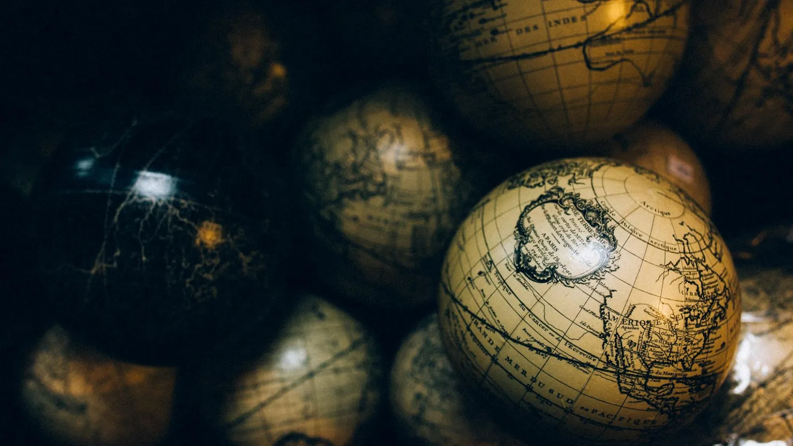 Close-up of antique globes