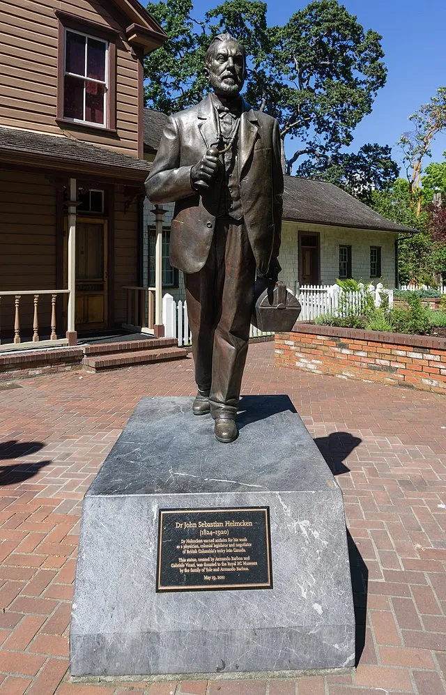 Bronze statue of Dr. John Sebastian Helmcken on a stone pedestal