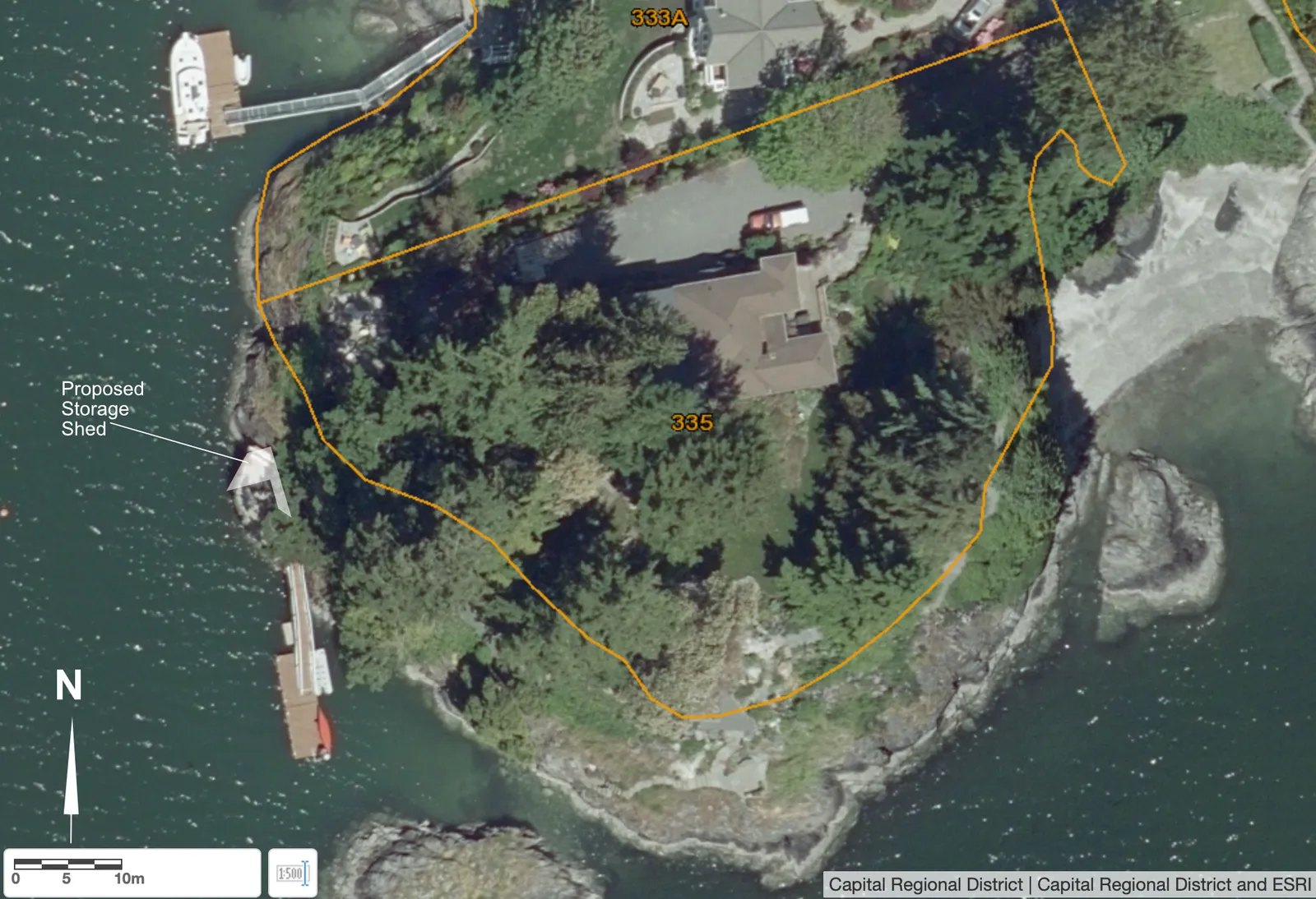 Aerial map labeled Figure 1 showing the SDPA boundary and footprint of the accessory building within the existing patio