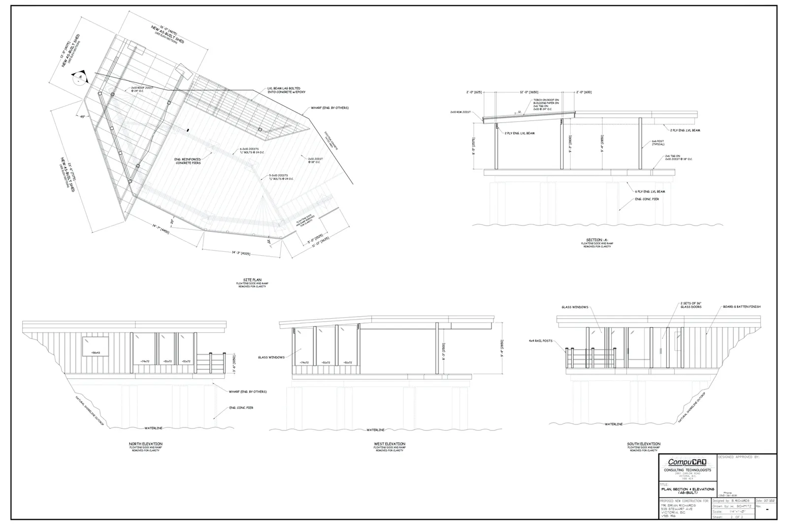 Architectural drawings labeled Figure 2 showing the design, site plan, sections, and elevations of the proposed storage shed
