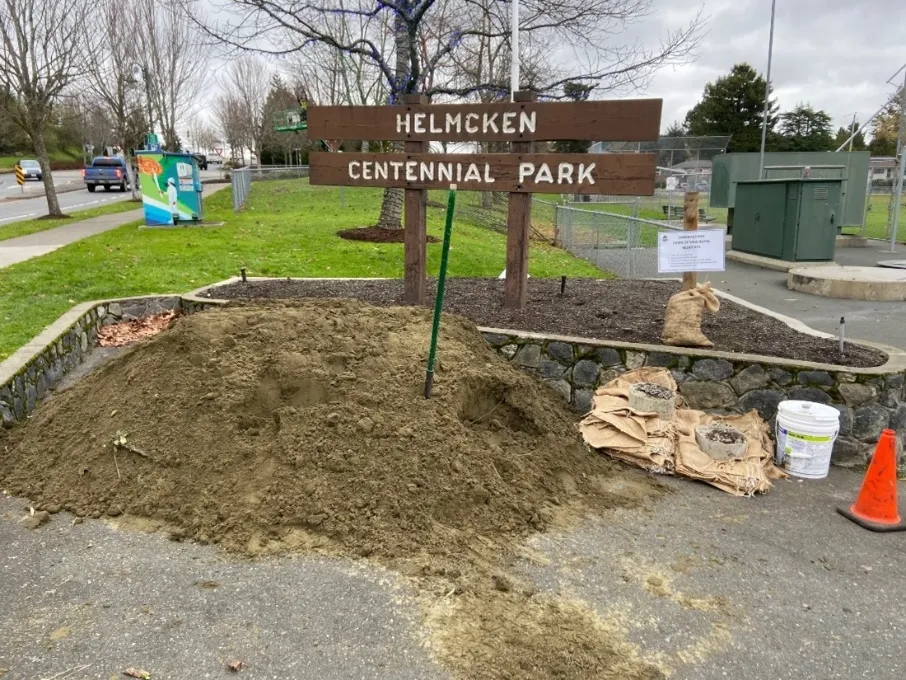 Construction and base preparation for the new water fountain at View Royal Park