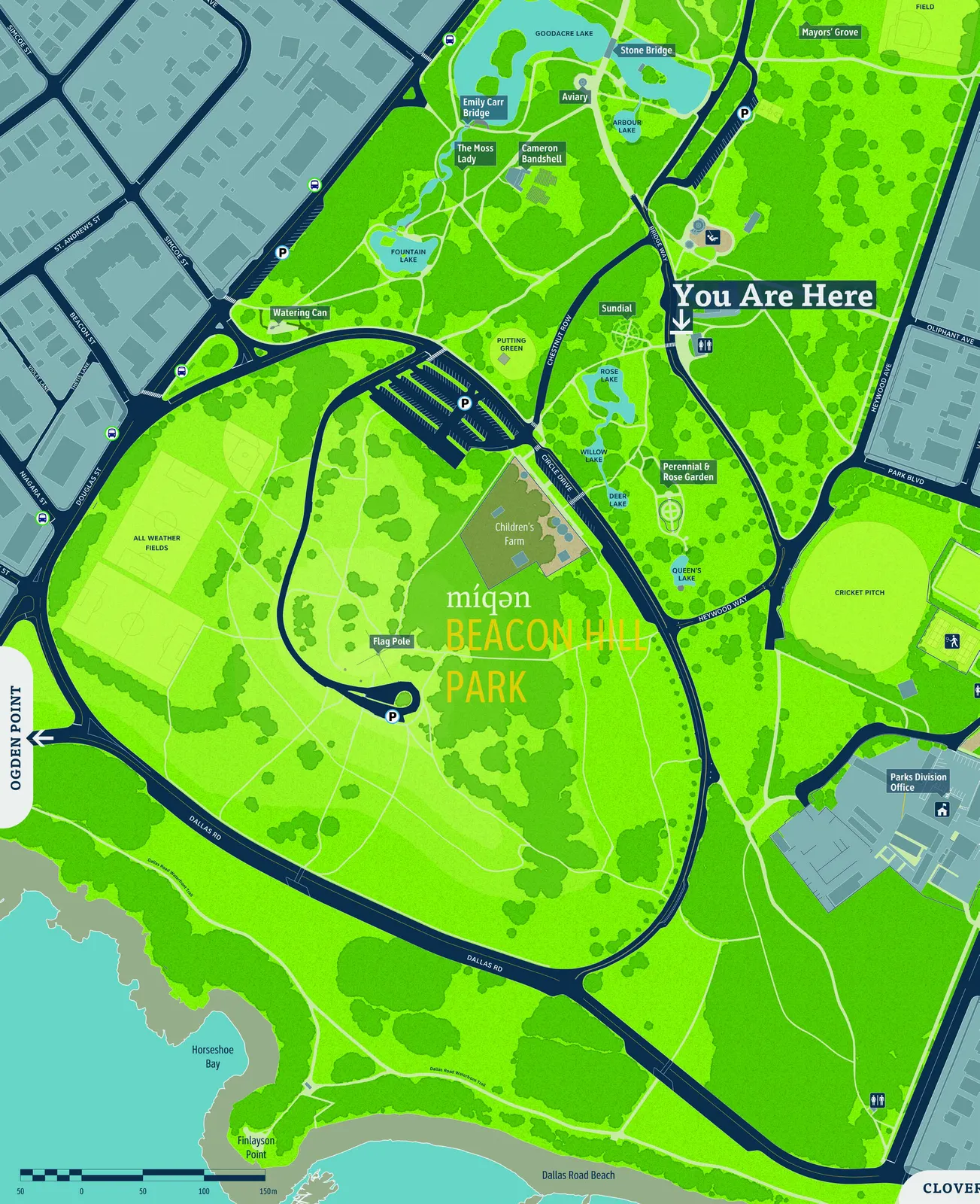 Legend for topographic details including grass, trees (object and group), topography, sports fields, pathways, sidewalks, gardens, playgrounds, feature structures, and dog-related areas.