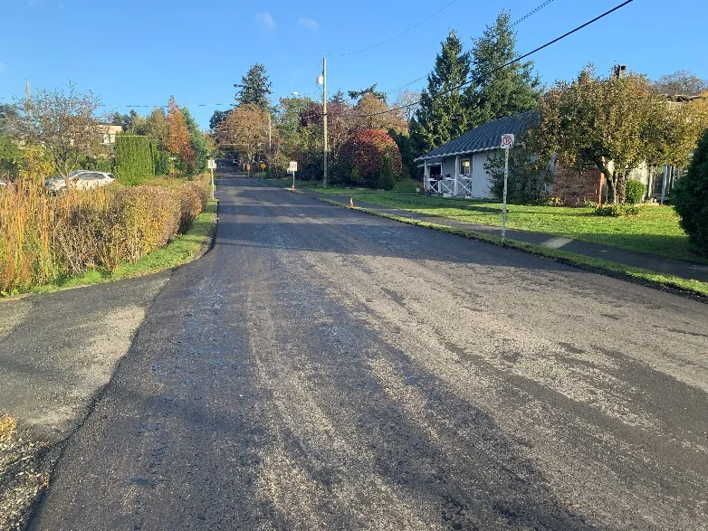 Freshly repaved section of Camden Avenue