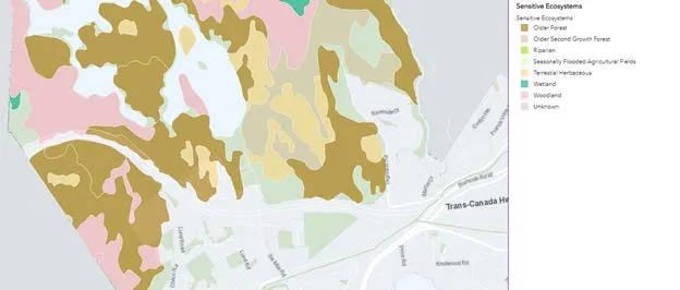 Map of View Royal identifying various sensitive ecosystems