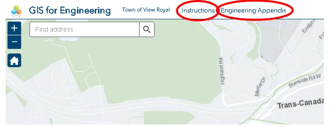 GIS for Engineering portal screenshot with "Instructions" and "Engineering Appendix" links highlighted