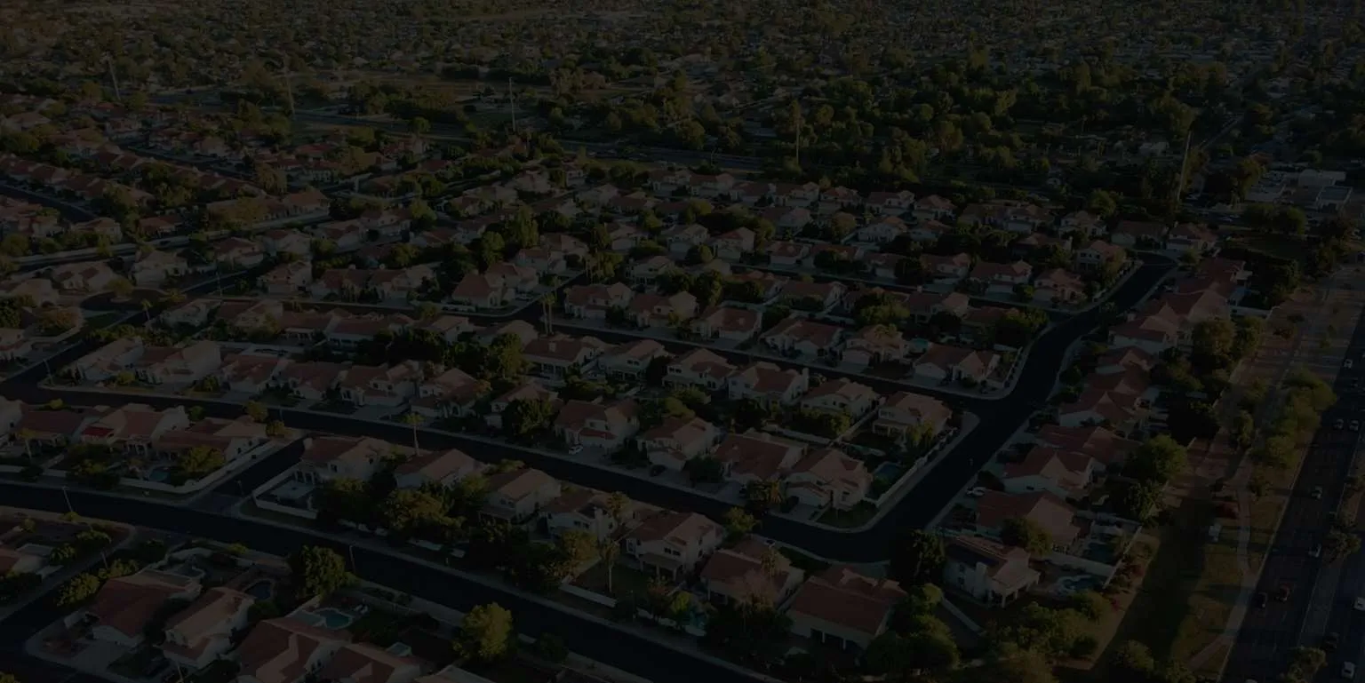 Aerial view of a residential neighborhood