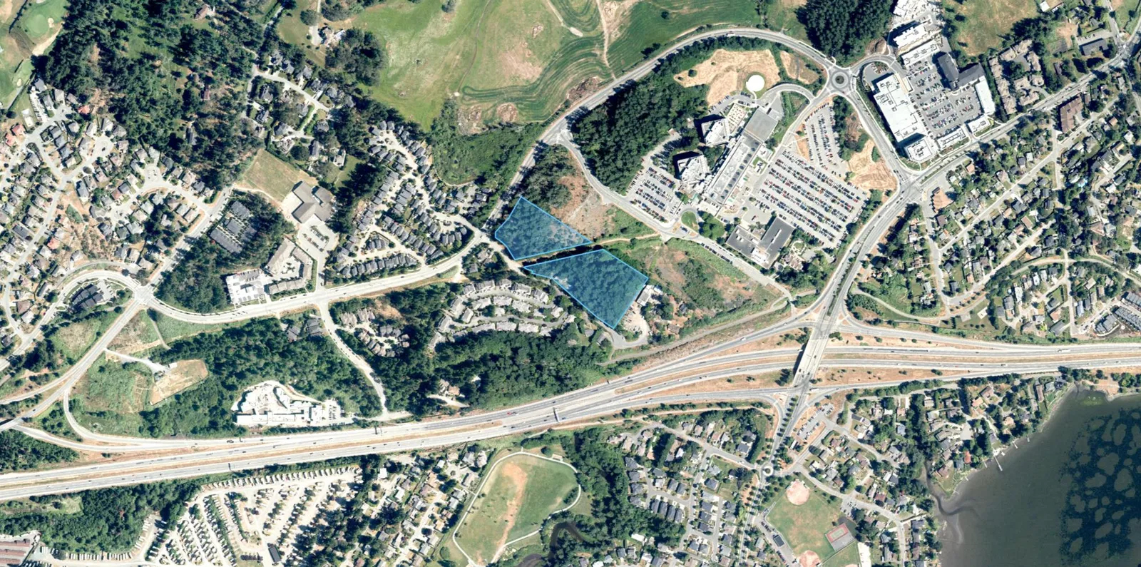 Aerial photograph highlighting the 9 Erskine Lane property in relation to the surrounding landscape and highway
