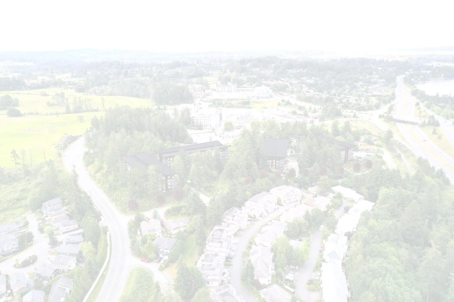 Faded aerial background rendering of the development site area