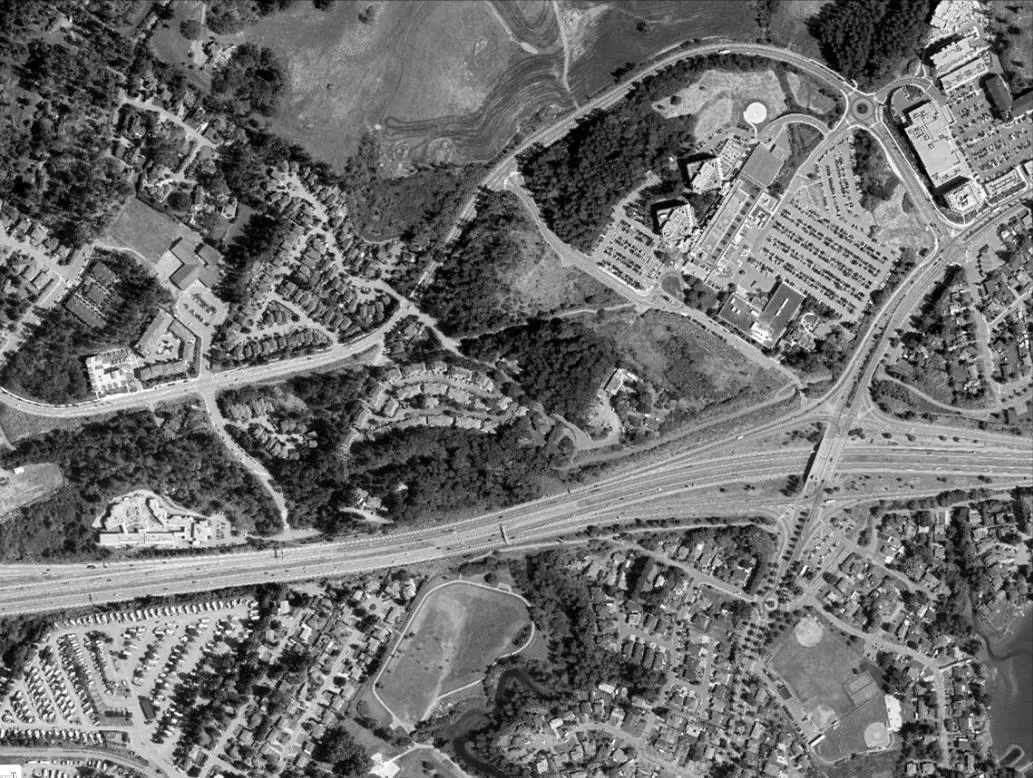 Satellite map of the View Royal area showing the development site relative to local landmarks