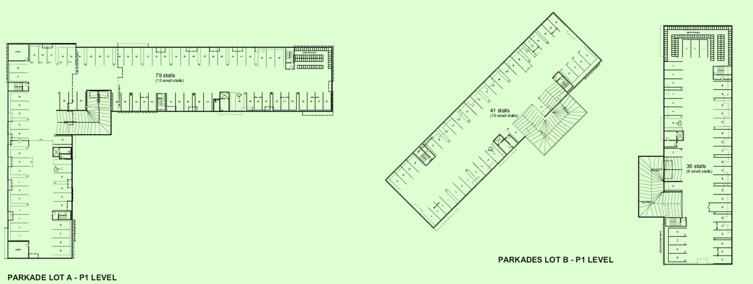 Detailed parkade floor plans for the current application