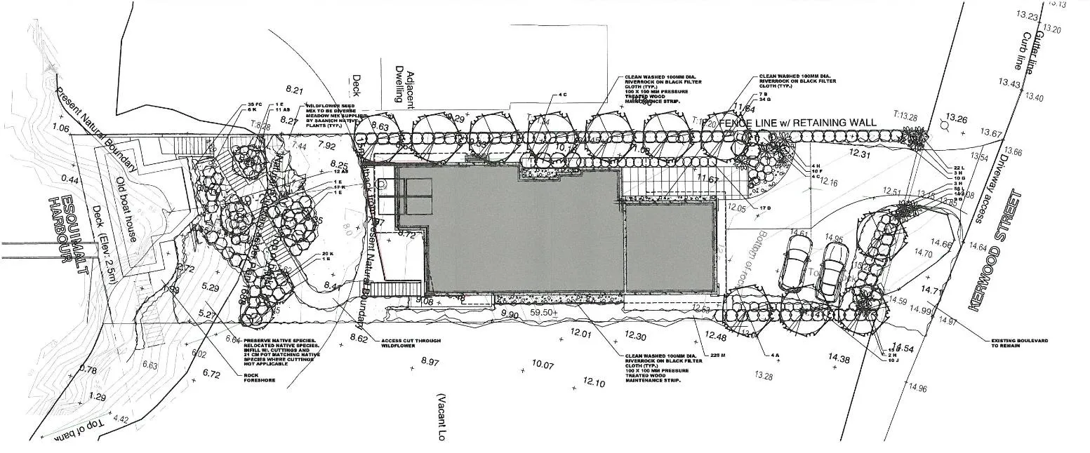 Detailed site plan for 275 Kerwood Street showing proposed structures, property boundaries, and natural features
