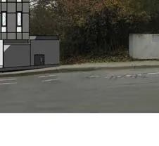 Photographic comparison showing the existing streetscape along Island Hwy and the proposed streetscape rendering